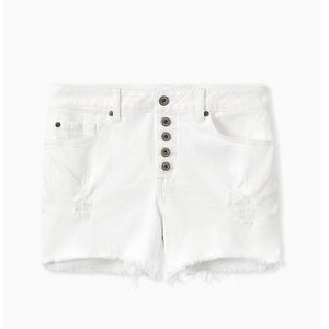 White distressed shorts